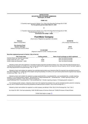 Thumbnail Ford 10-Q Quarterly Report FY2021 