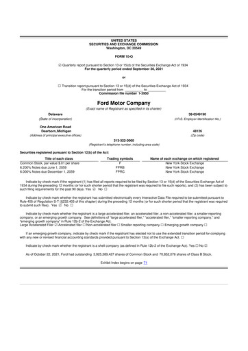 Thumbnail Ford 10-Q Quarterly Report FY2021 