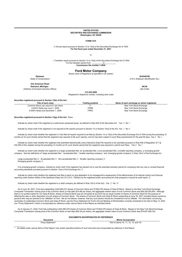 Miniature Ford 10-K Rapport annuel 2021