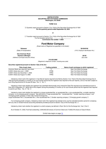 Thumbnail Ford 10-Q Quarterly Report FY2022 