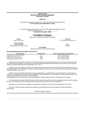 Thumbnail Ford 10-Q Quarterly Report FY 