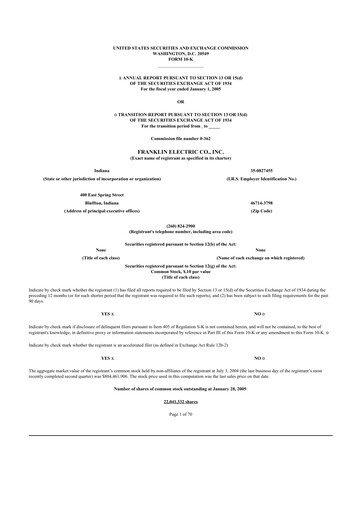 Thumbnail Franklin Electric
 10-K Annual Report 