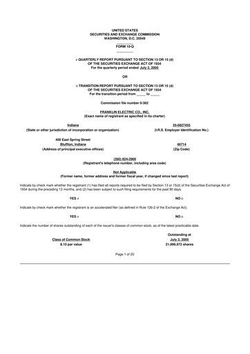 Thumbnail Franklin Electric
 10-Q Quarterly Report FY 