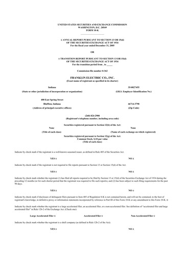 Thumbnail Franklin Electric
 10-K Annual Report 