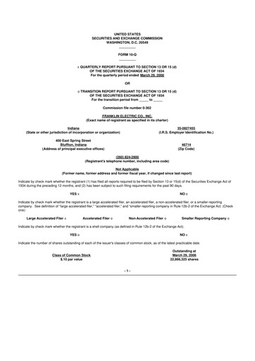 Thumbnail Franklin Electric
 10-Q Quarterly Report FY 