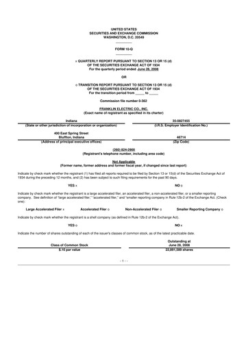 Thumbnail Franklin Electric
 10-Q Quarterly Report FY 