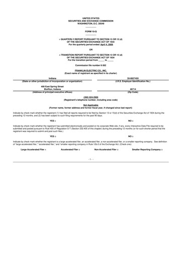 Thumbnail Franklin Electric
 10-Q Quarterly Report FY 