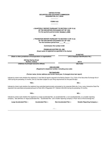 Thumbnail Franklin Electric
 10-Q Quarterly Report FY 