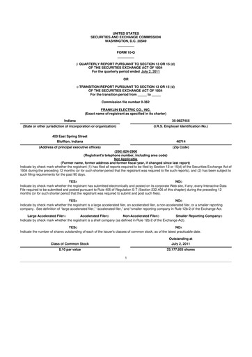 Thumbnail Franklin Electric
 10-Q Quarterly Report FY2011 
