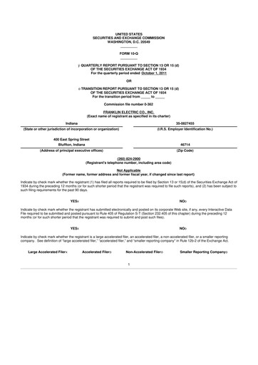 Thumbnail Franklin Electric
 10-Q Quarterly Report FY2011 