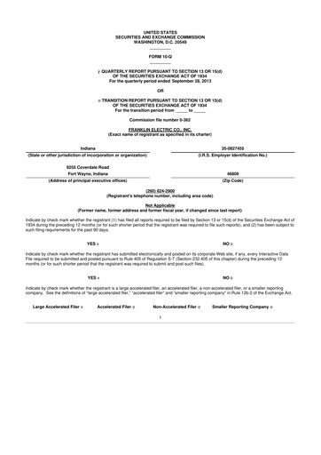 Thumbnail Franklin Electric
 10-Q Quarterly Report FY2013 