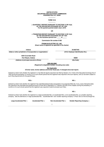 Thumbnail Franklin Electric
 10-Q Quarterly Report FY2016 
