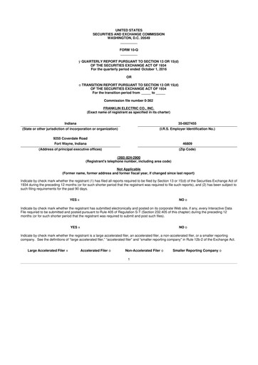 Thumbnail Franklin Electric
 10-Q Quarterly Report FY2016 