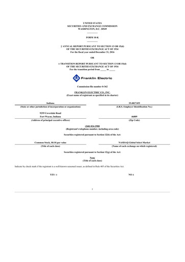 Thumbnail Franklin Electric
 10-K Annual Report 2016