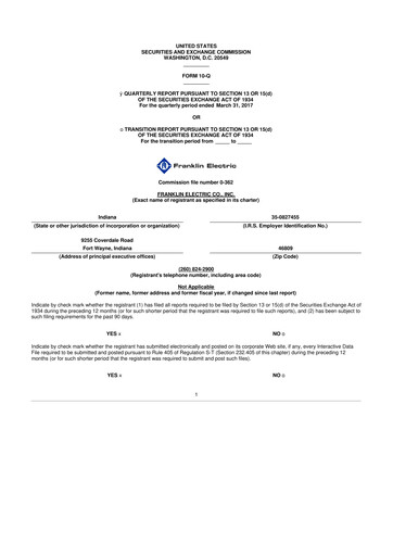 Thumbnail Franklin Electric
 10-Q Quarterly Report FY2017 