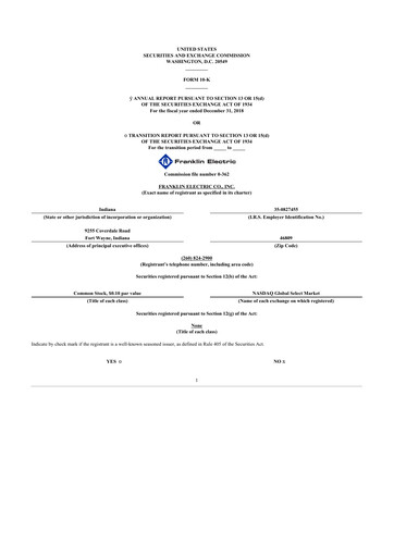 Thumbnail Franklin Electric
 10-K Annual Report 2018