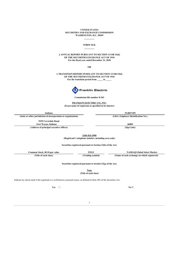 Thumbnail Franklin Electric
 10-K Annual Report 2020