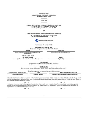 Thumbnail Franklin Electric
 10-Q Quarterly Report FY2021 
