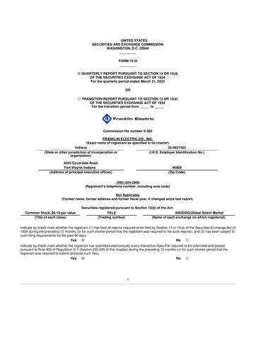 Thumbnail Franklin Electric
 10-Q Quarterly Report FY2023 