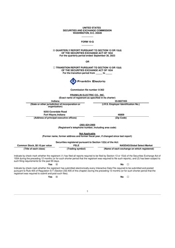 Thumbnail Franklin Electric
 10-Q Quarterly Report FY2023 