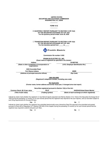 Thumbnail Franklin Electric
 10-Q Quarterly Report FY2026 