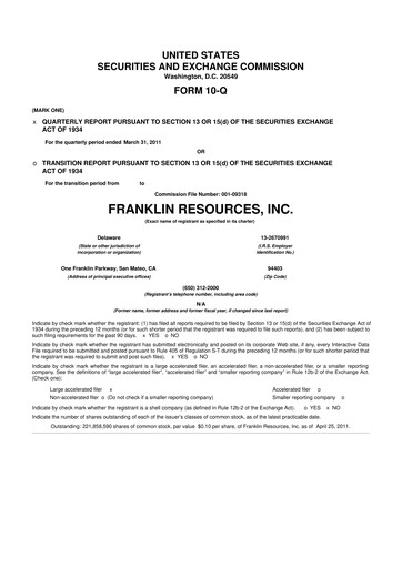 Miniature Franklin Resources 10-Q Rapport trimestriel 2011 