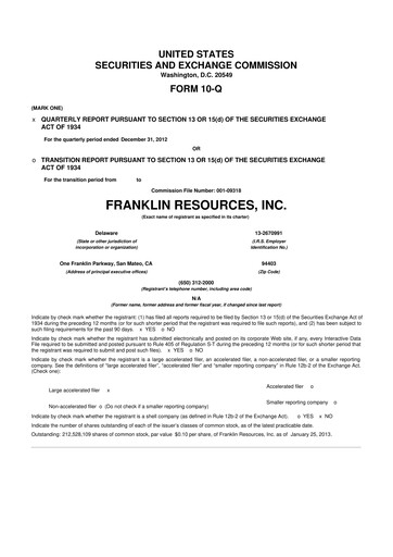 Miniature Franklin Resources 10-Q Rapport trimestriel 2013 