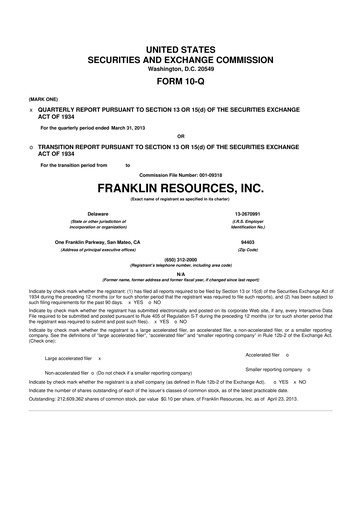 Miniature Franklin Resources 10-Q Rapport trimestriel 2013 