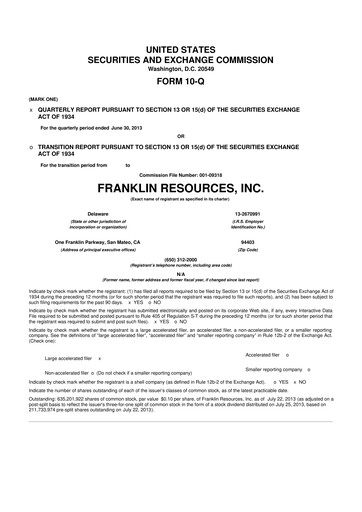 Miniature Franklin Resources 10-Q Rapport trimestriel 2013 