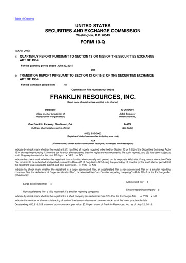 Miniature Franklin Resources 10-Q Rapport trimestriel 2015 
