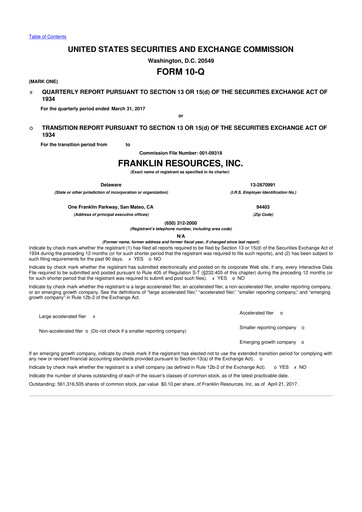 Miniature Franklin Resources 10-Q Rapport trimestriel 2017 