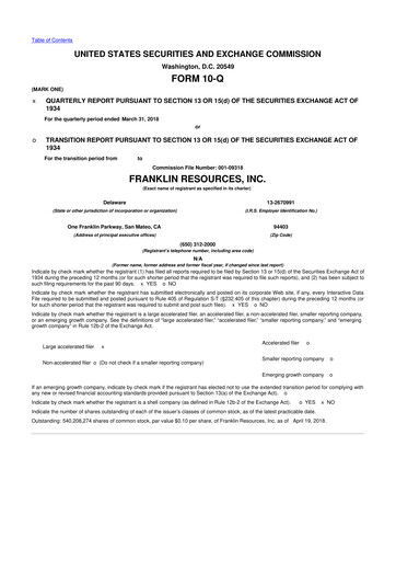 Miniature Franklin Resources 10-Q Rapport trimestriel 2018 