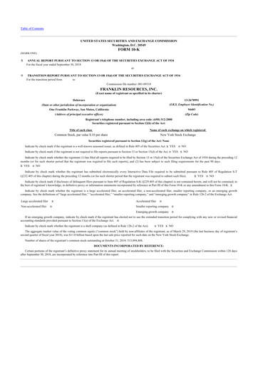 Thumbnail Franklin Resources 10-K Annual Report 2018
