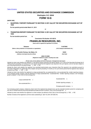 Miniature Franklin Resources 10-Q Rapport trimestriel 2019 