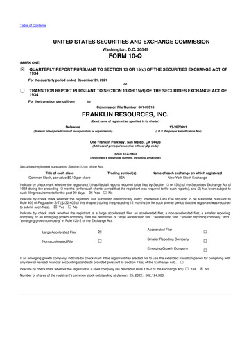 Miniature Franklin Resources 10-Q Rapport trimestriel 2022 