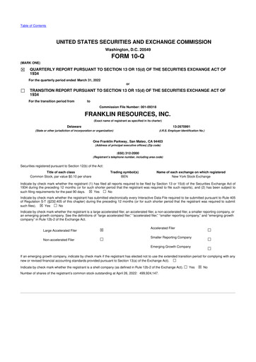 Miniature Franklin Resources 10-Q Rapport trimestriel 2022 