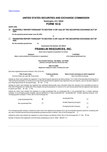 Miniature Franklin Resources 10-Q Rapport trimestriel 2022 