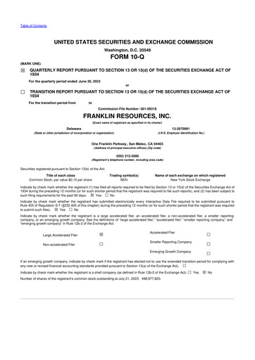 Miniature Franklin Resources 10-Q Rapport trimestriel 2023 
