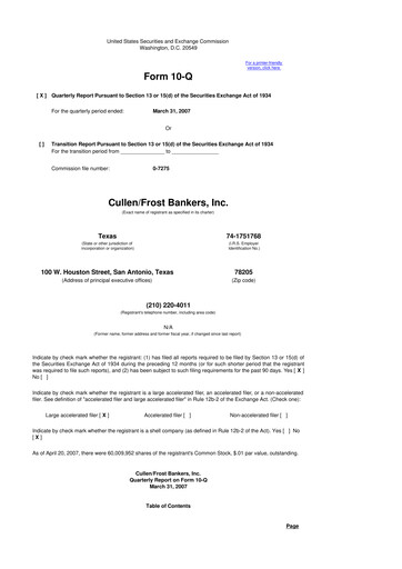 Thumbnail Cullen/Frost Bankers 10-Q Quarterly Report FY 