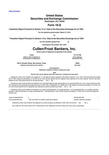 Thumbnail Cullen/Frost Bankers 10-Q Quarterly Report FY2015 