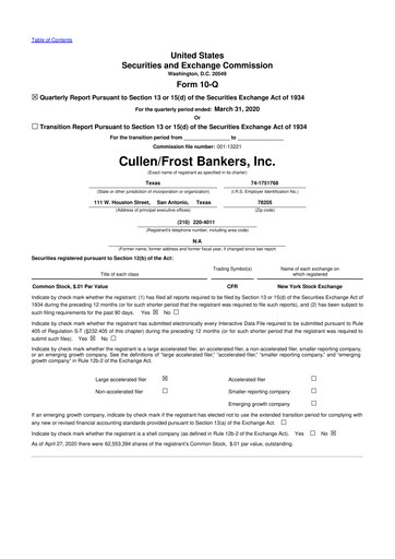 Thumbnail Cullen/Frost Bankers 10-Q Quarterly Report FY2020 