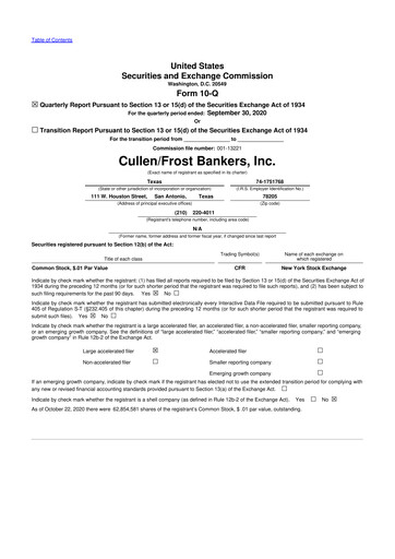 Thumbnail Cullen/Frost Bankers 10-Q Quarterly Report FY2020 