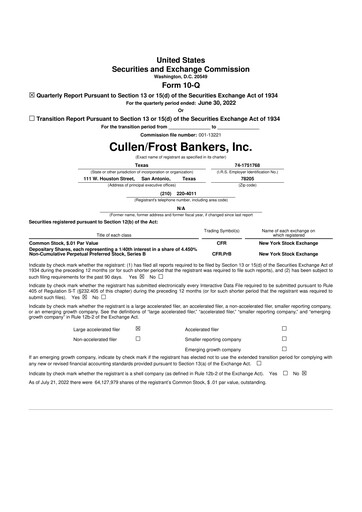 Thumbnail Cullen/Frost Bankers 10-Q Quarterly Report FY2022 