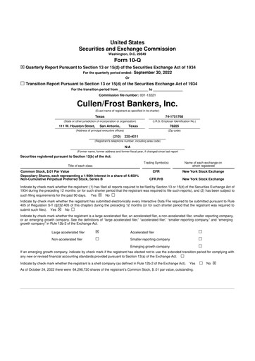 Thumbnail Cullen/Frost Bankers 10-Q Quarterly Report FY2022 