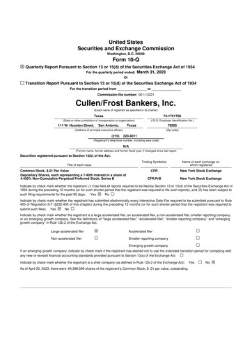 Thumbnail Cullen/Frost Bankers 10-Q Quarterly Report FY2023 