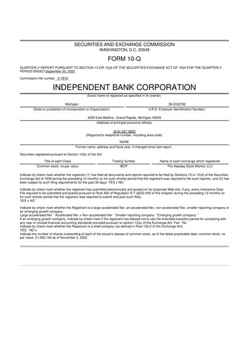 Thumbnail Independent Bank Corporation 10-Q Quarterly Report FY2022 
