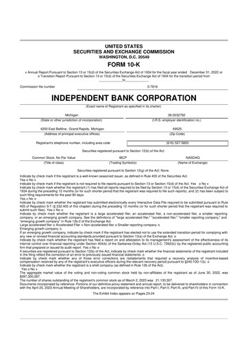 Thumbnail Independent Bank Corporation 10-K Annual Report 2022