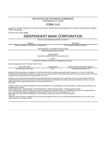 Thumbnail Independent Bank Corporation 10-Q Quarterly Report FY2023 