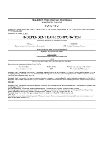 Thumbnail Independent Bank Corporation 10-Q Quarterly Report FY2024 