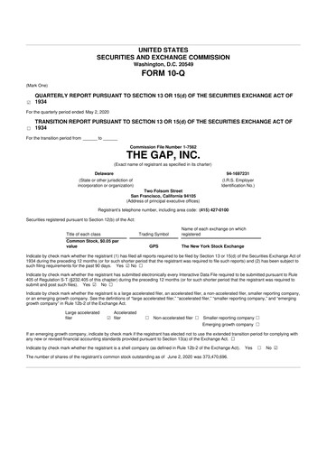 Vorschaubild Gap Inc.
 10-Q Quartalsbericht 2020 